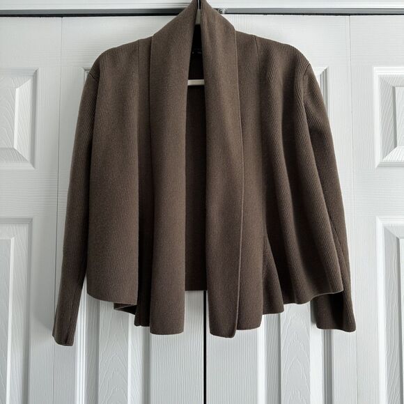 Theory Cashmere Wool Cardigan Sweater Womens Small Brown Rib Knit Open Front - Picture 1 of 10